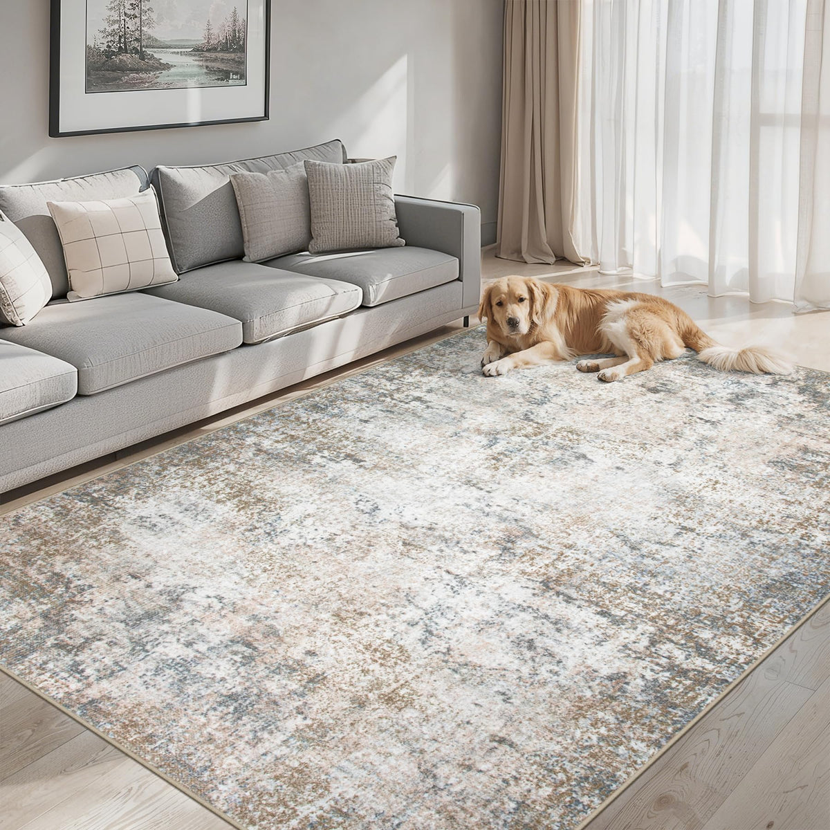 PLHXFR 8x10 Area Rug Living Room: Modern Abstract Washable Carpet Grey