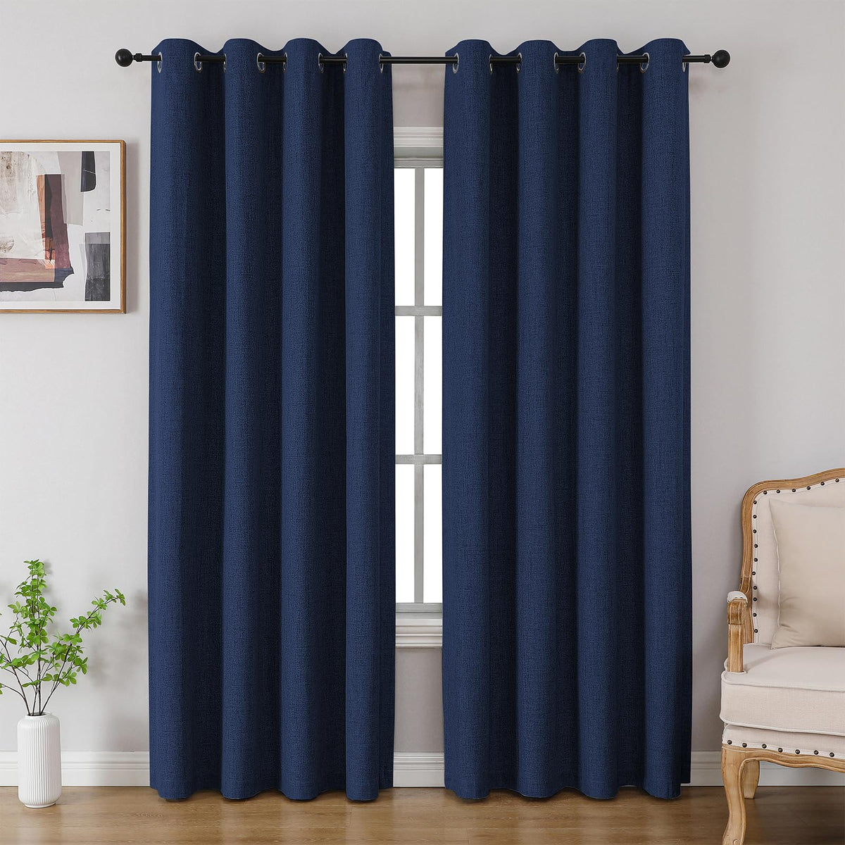 CUCRAF 100% Blackout Window Curtains 84 inches Long 2 Panels Set, Faux Linen Look Thermal Insulated Grommet Drapes, Room Darkening Curtain for Bedroom Living Room(W52 x L84 Inch, Light Khaki)