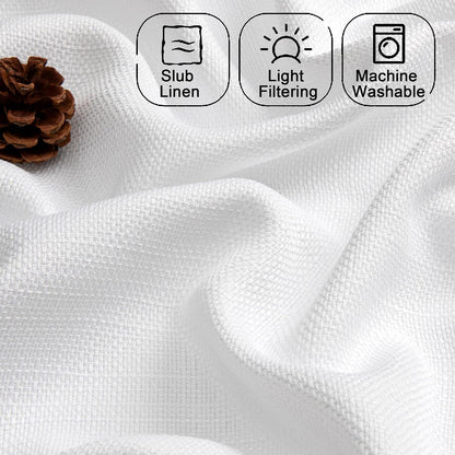 Chyhomenyc White Curtains 45 Inch Length 2 Panels, Faux Linen Textured
