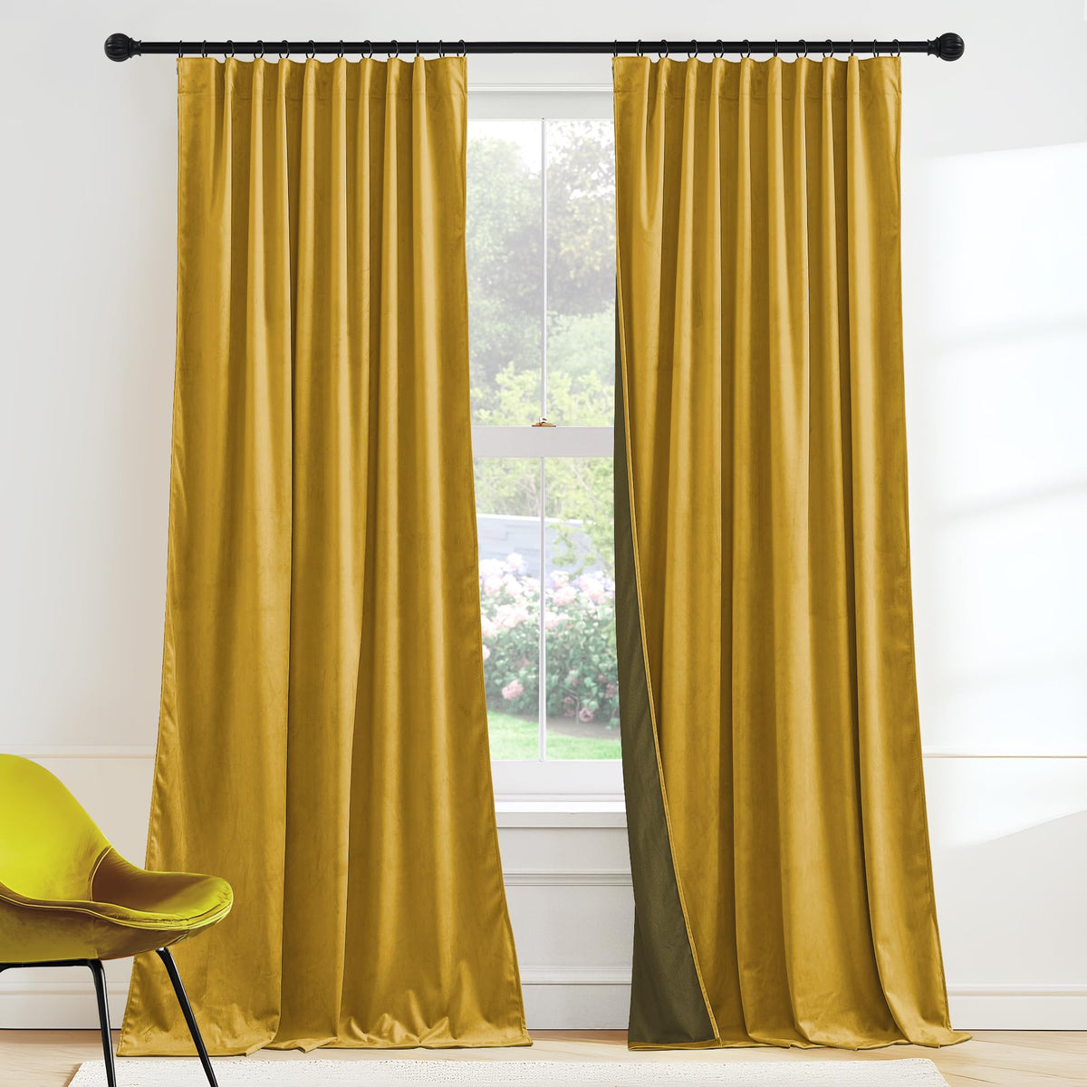 RYB HOME Sage Green Velvet Curtains 84 inches for Bedroom Living Room