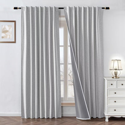 100% Blackout Curtains 84 inch Length Faux Linen (W52 x L84, Beige)