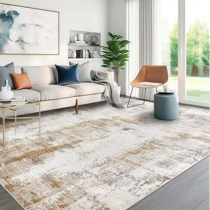 famibay 5x8 Area Rug, Abstract Washable Rugs for Living Room Low Pile Neutral Area Rug for Bedroom Aesthetic Non Slip Rubber Backed Carpet Rugs for Living Room Bedroom Dining Room(Beige/Camel)