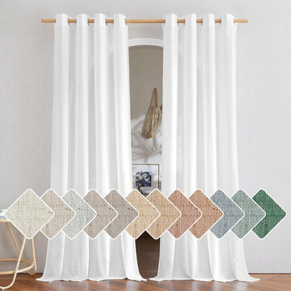 NICETOWN Natural Linen Curtains 84 inch Long 2 Panels Set, Grommet Top Thick Linen Burlap Semi Sheer Vertical Drapes Privacy Assured with Light Filtering for Bedroom/Living Room, W55 x L84