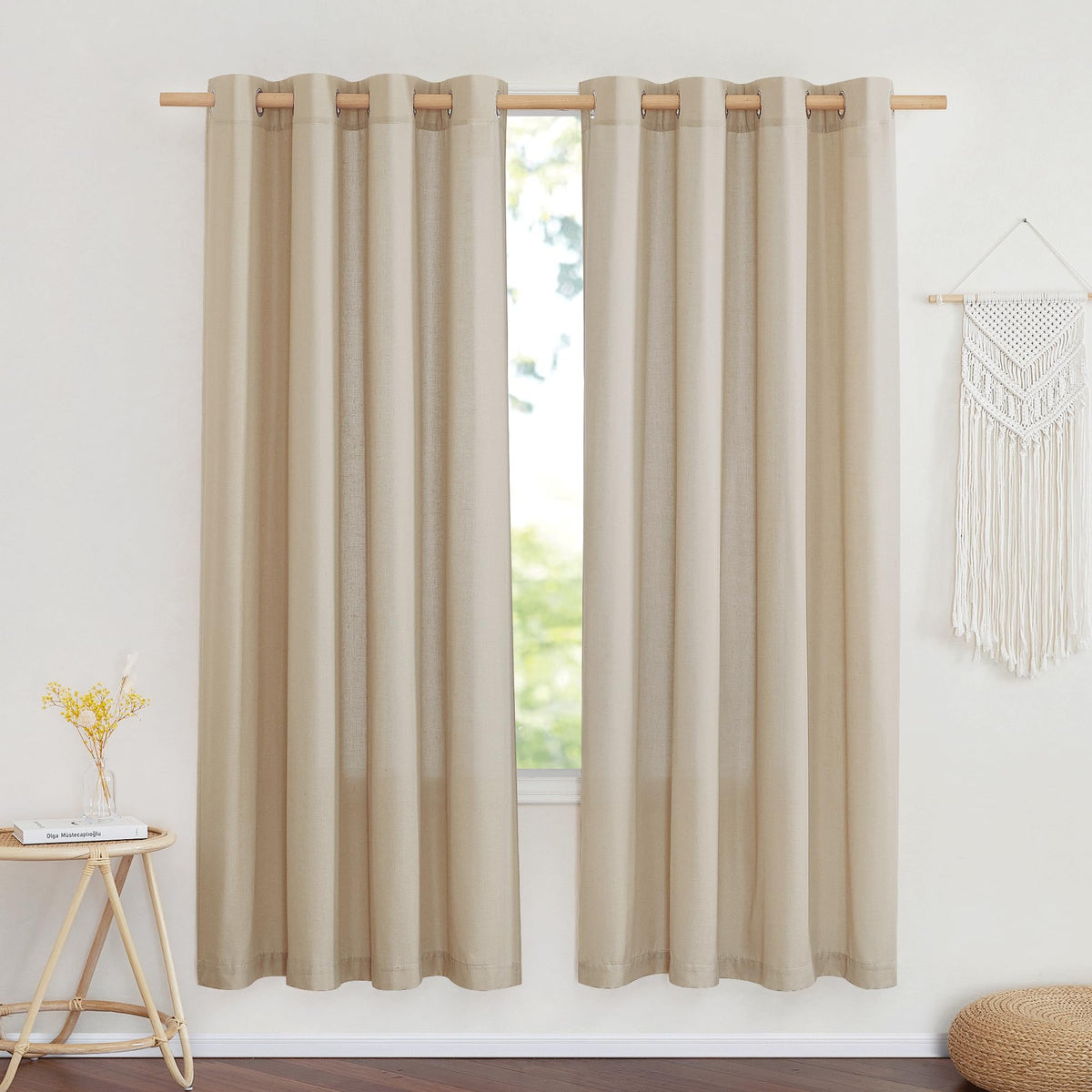 NICETOWN Natural Linen Curtains 84 inch Long 2 Panels Set, Grommet Top Thick Linen Burlap Semi Sheer Vertical Drapes Privacy Assured with Light Filtering for Bedroom/Living Room, W55 x L84