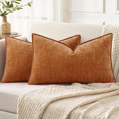 decorUhome Chenille Beige Velvet Throw Pillow Covers 18x18 Set of 2