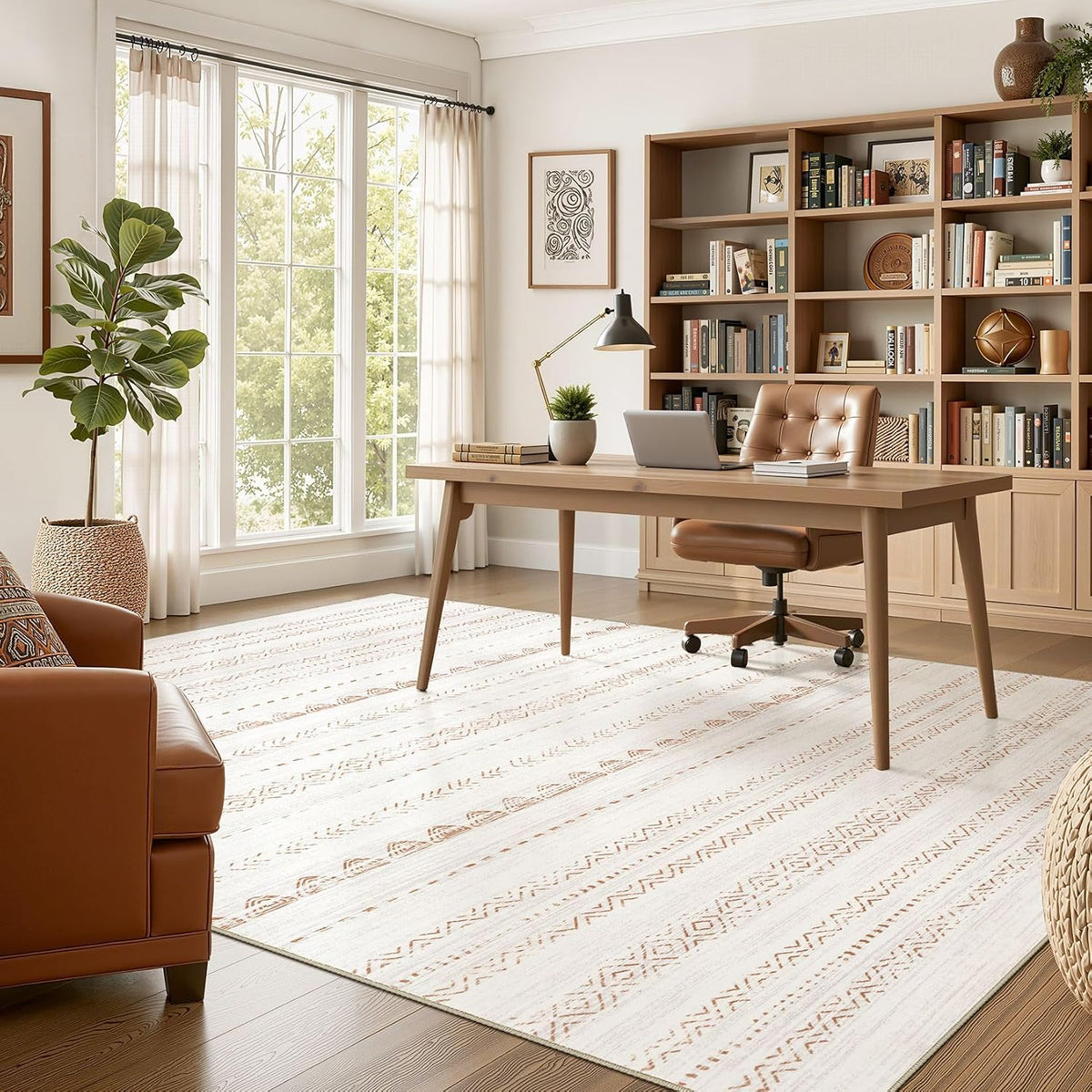 Nakagishi Boho 5x7 Area Rug Living Room Rugs Machine Washable Beige/Brown