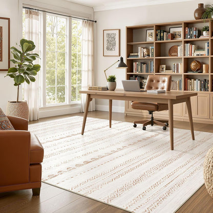 Nakagishi Boho 5x7 Area Rug Living Room Rugs Machine Washable Beige/Brown
