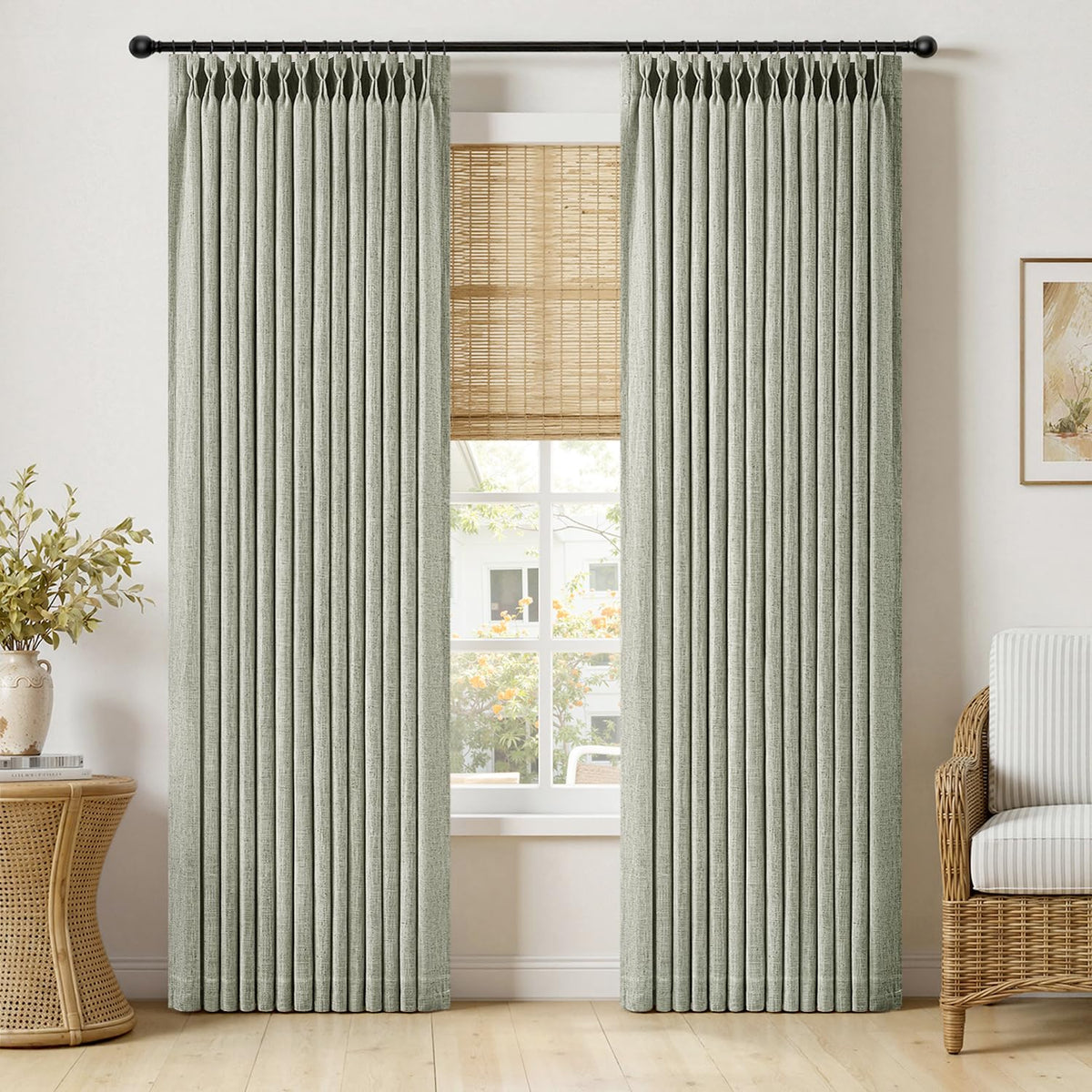 MIULEE Pinch Pleated Linen Curtains 90 Inches Long 2 Panels Natural