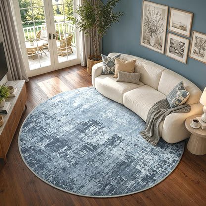 6x9 Ft Abstract Washable Area Rugs for Living Room Blue