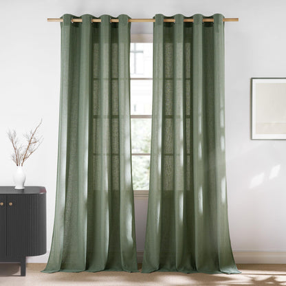 NICETOWN Natural Linen Curtains 84 inch Long 2 Panels Set, Grommet Top Thick Linen Burlap Semi Sheer Vertical Drapes Privacy Assured with Light Filtering for Bedroom/Living Room, W55 x L84