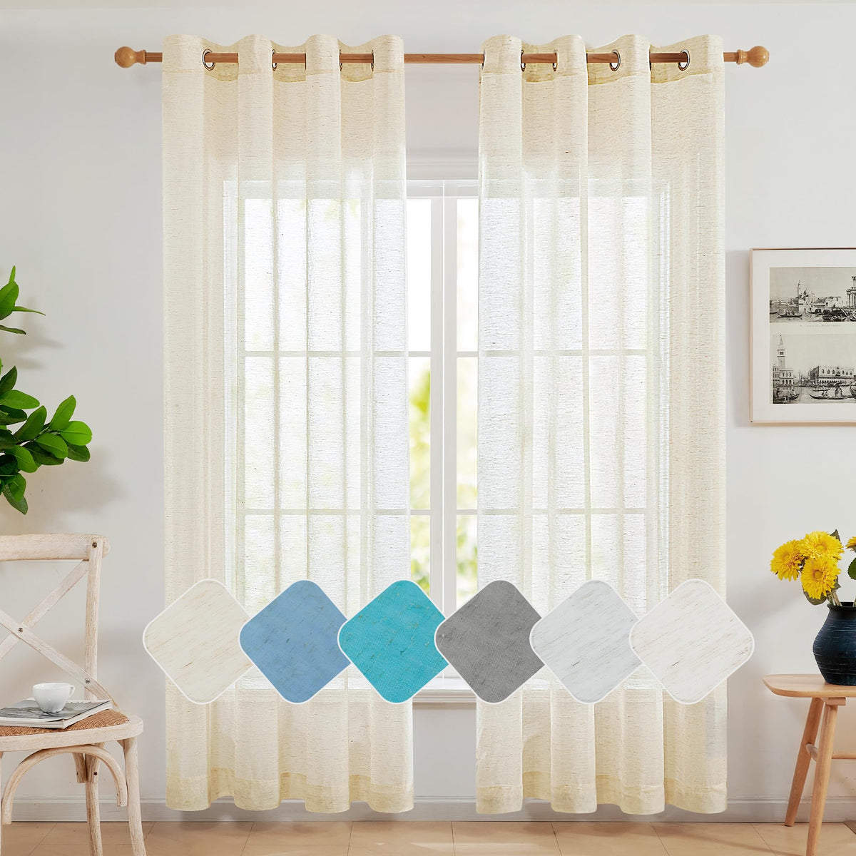 Deconovo Light Filtering Sheer Curtains 72 Inches Long for Living Room
