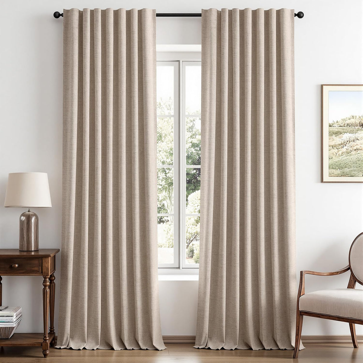 MIULEE 100% Blackout Linen Curtains for Bedroom 42 x 84 Inch Ivory 2 Panels