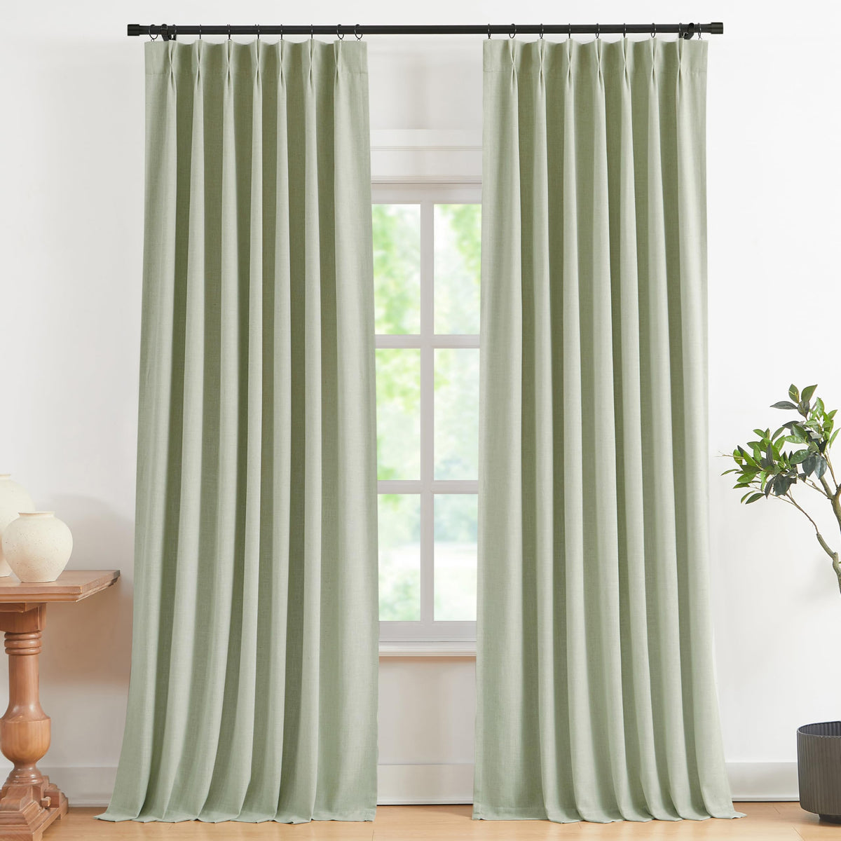 Vision Home Sand Pinch Pleated Full Blackout Curtains Linen Blended Room Darkening Window Curtains 95 inch for Living Room Bedroom Thermal Insulated Pinch Pleat Drapes with Hooks 2 Panel 40" Wx95 L