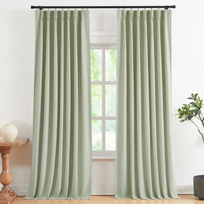 Vision Home Sand Pinch Pleated Full Blackout Curtains Linen Blended Room Darkening Window Curtains 95 inch for Living Room Bedroom Thermal Insulated Pinch Pleat Drapes with Hooks 2 Panel 40" Wx95 L