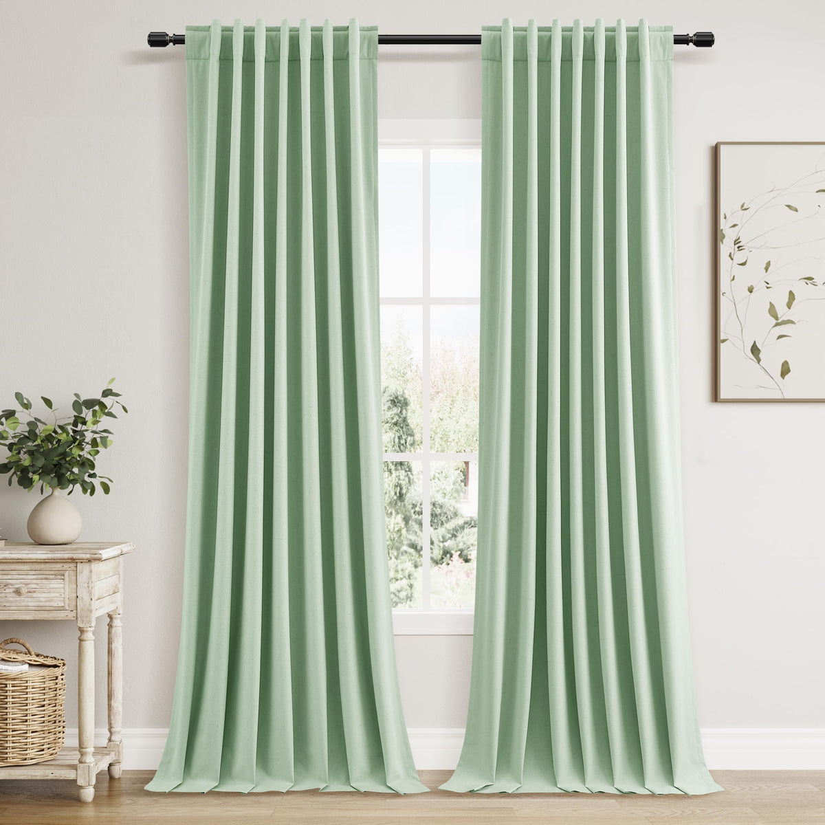Guken Cream Linen Blackout Curtains 84 Inch Length 2 Panels Set for Living Room Bedroom Back Tab Thermal Insulated 100% Black Out Drapes Room Darkening Window Curtain Ivory Natural Beige