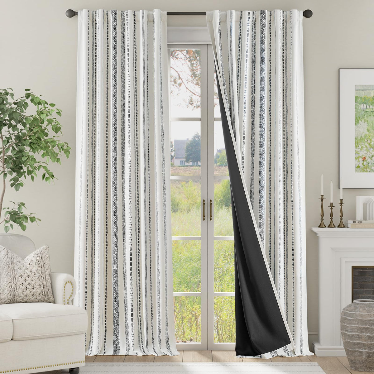 jinchan Boho Blackout Curtains 63 Inch Length Moon Phase Printed Drapes