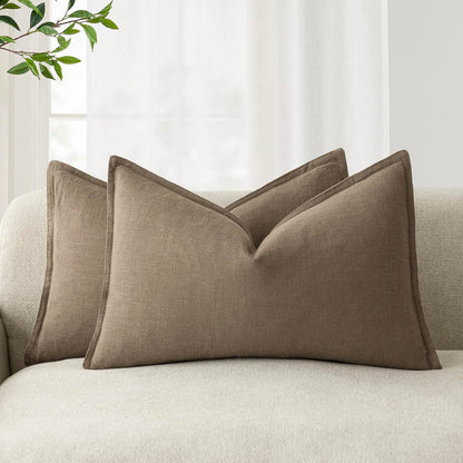 Foindtower Linen Solid Decorative Throw Pillow Covers 20x20 Natural Beige