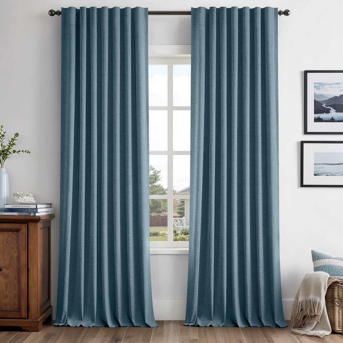 MIULEE 100% Blackout Linen Curtains for Bedroom 42 x 84 Inch Ivory 2 Panels