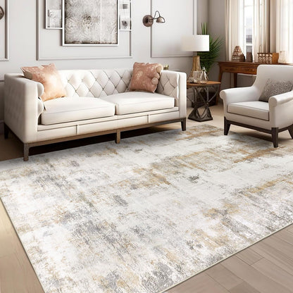 famibay 5x8 Area Rug, Abstract Washable Rugs for Living Room Low Pile Neutral Area Rug for Bedroom Aesthetic Non Slip Rubber Backed Carpet Rugs for Living Room Bedroom Dining Room(Beige/Camel)