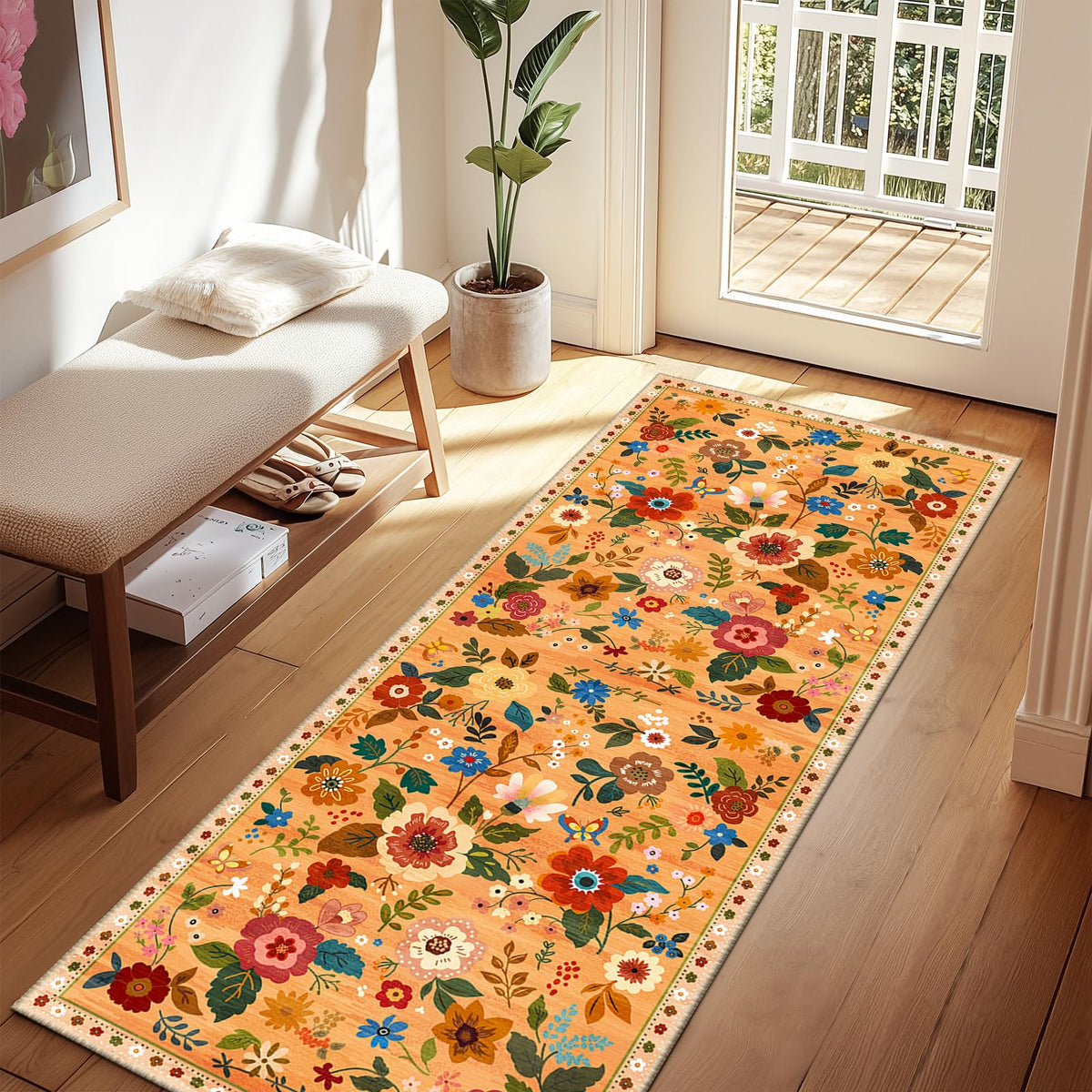RELEANY Floral Washable 5x7 Area Rugs Pink