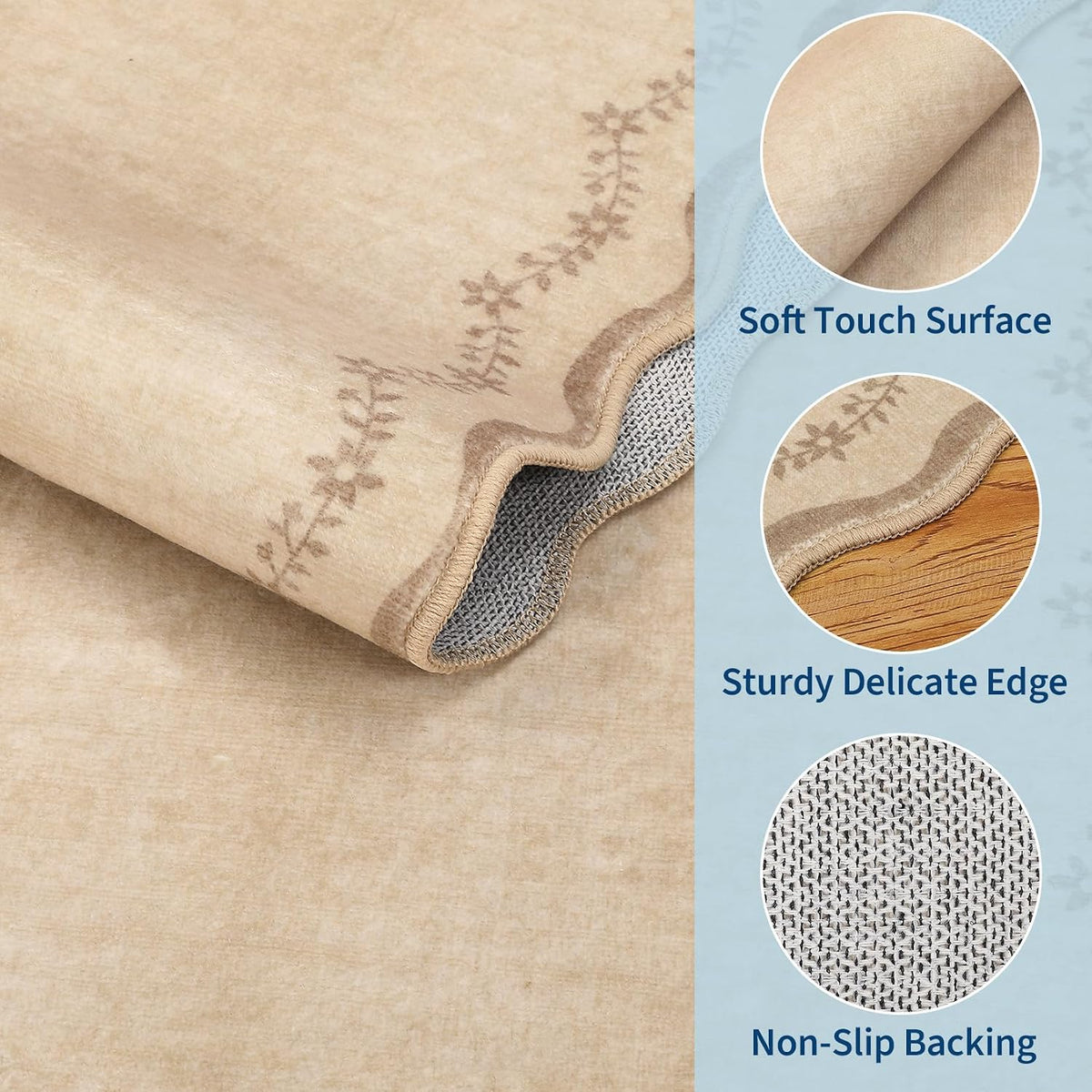 GarveeHome 5x7 Scalloped Area Rug Jute Washable Bedroom Living Room Rug
