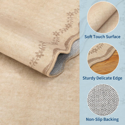 GarveeHome 5x7 Scalloped Area Rug Jute Washable Bedroom Living Room Rug