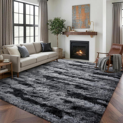 5x7 Black Area Rugs for Living Room, Large Fluffy Shag Bedroom Rugs Non-Slip, Ultra Soft Plush Carpet for Nursery Kids PlayRoom Dorm Office Indoor Modern Carpets
