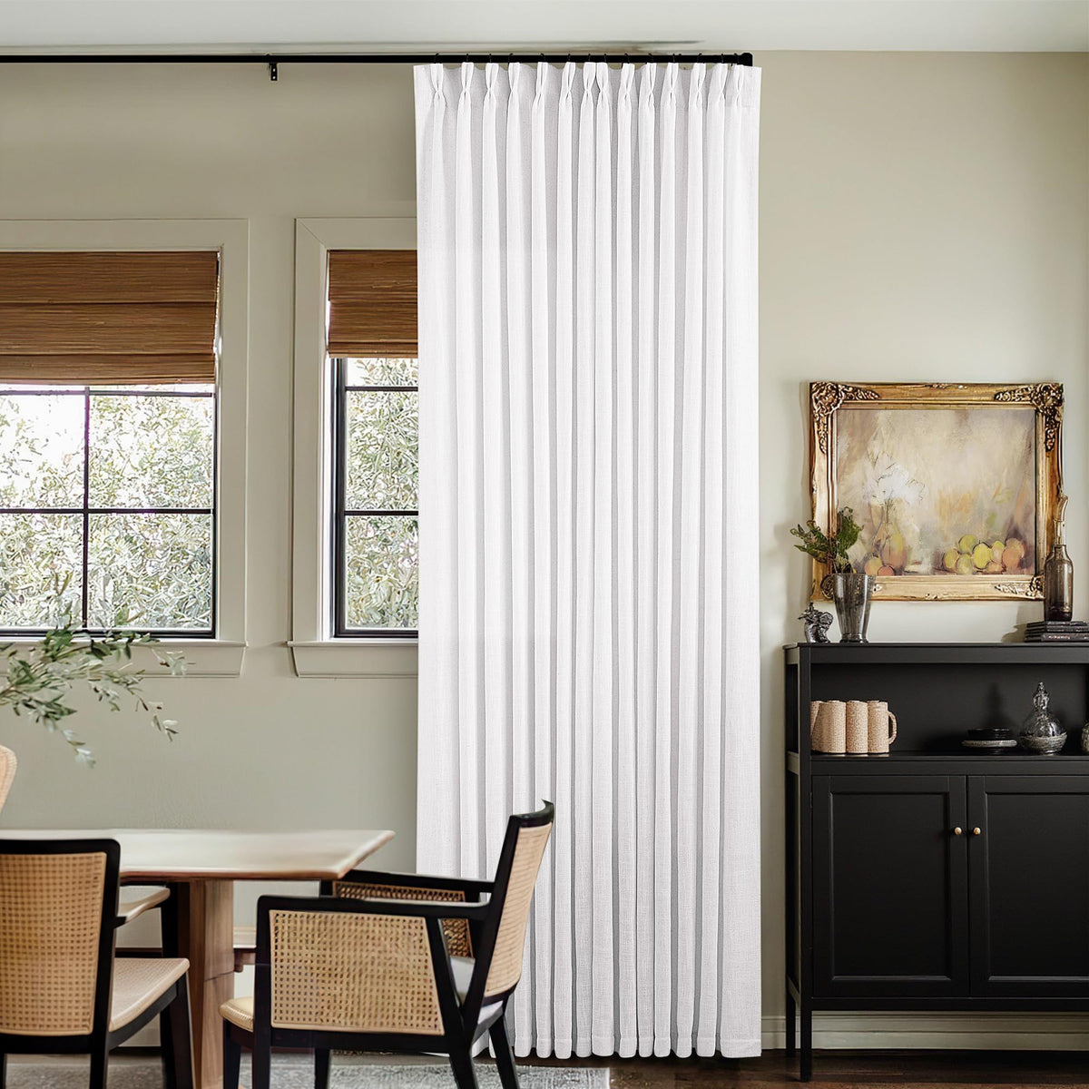 TWODRAPES Natural Pinch Pleated Linen Semi Sheer 84 Inch Curtains 2 Panels