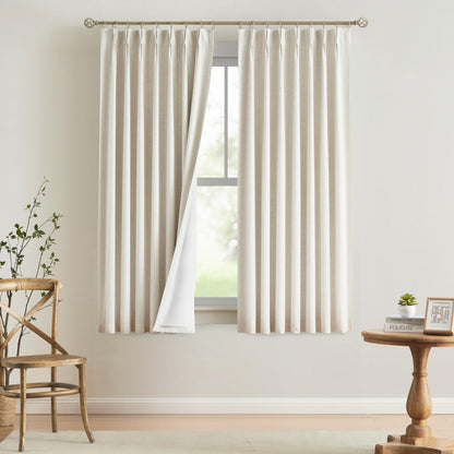 Vision Home Sand Pinch Pleated Full Blackout Curtains Linen Blended Room Darkening Window Curtains 95 inch for Living Room Bedroom Thermal Insulated Pinch Pleat Drapes with Hooks 2 Panel 40" Wx95 L