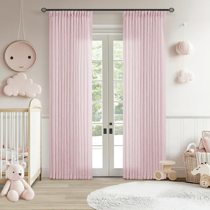 TWODRAPES Natural Pinch Pleated Linen Semi Sheer 84 Inch Curtains 2 Panels