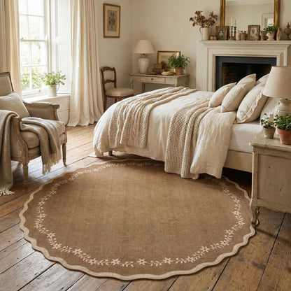 GarveeHome 5x7 Scalloped Area Rug Jute Washable Bedroom Living Room Rug