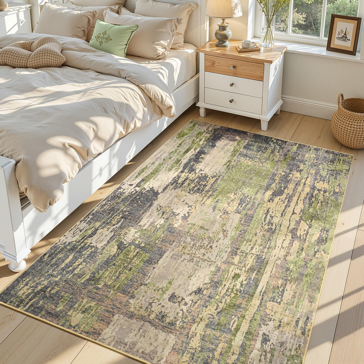 Toneed 4x6 Feet Washable Area Rugs for Bedroom Living Room, 48"x72" Grey