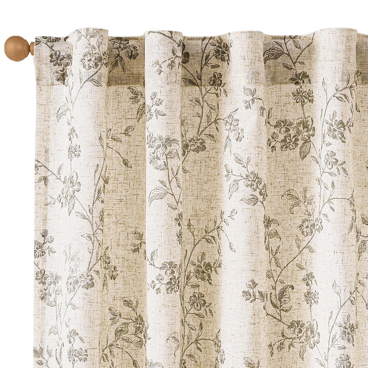 Lazzzy Taupe Vintage Floral Linen Curtains Farmhouse 50W X 84L 2 Panels