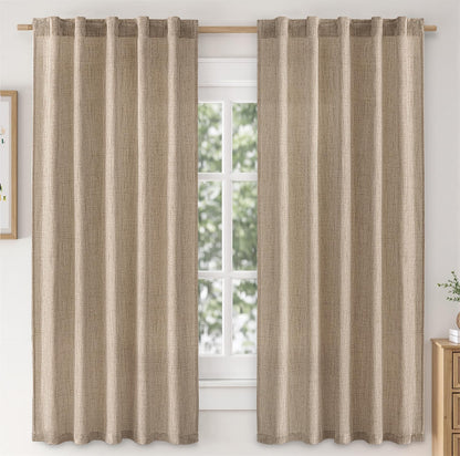 MIULEE Faux Linen Curtains 84 Inch Length 2 Panels Natural Semi Sheer Curtain with Back Tab Rod Pocket, Light Filtering Window Privacy Burlap Drapes for Living Room Bedroom 42W x 84L Linen
