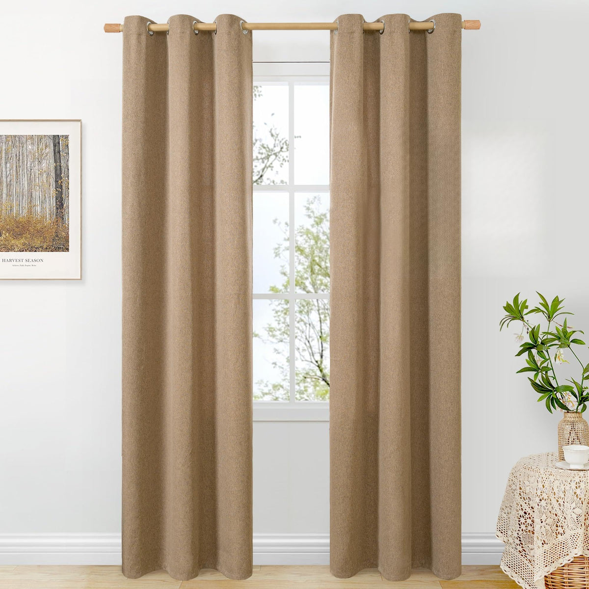 BGment Oatmeal Linen Curtains 84 Inch Length 2 Panels Set for Living Room