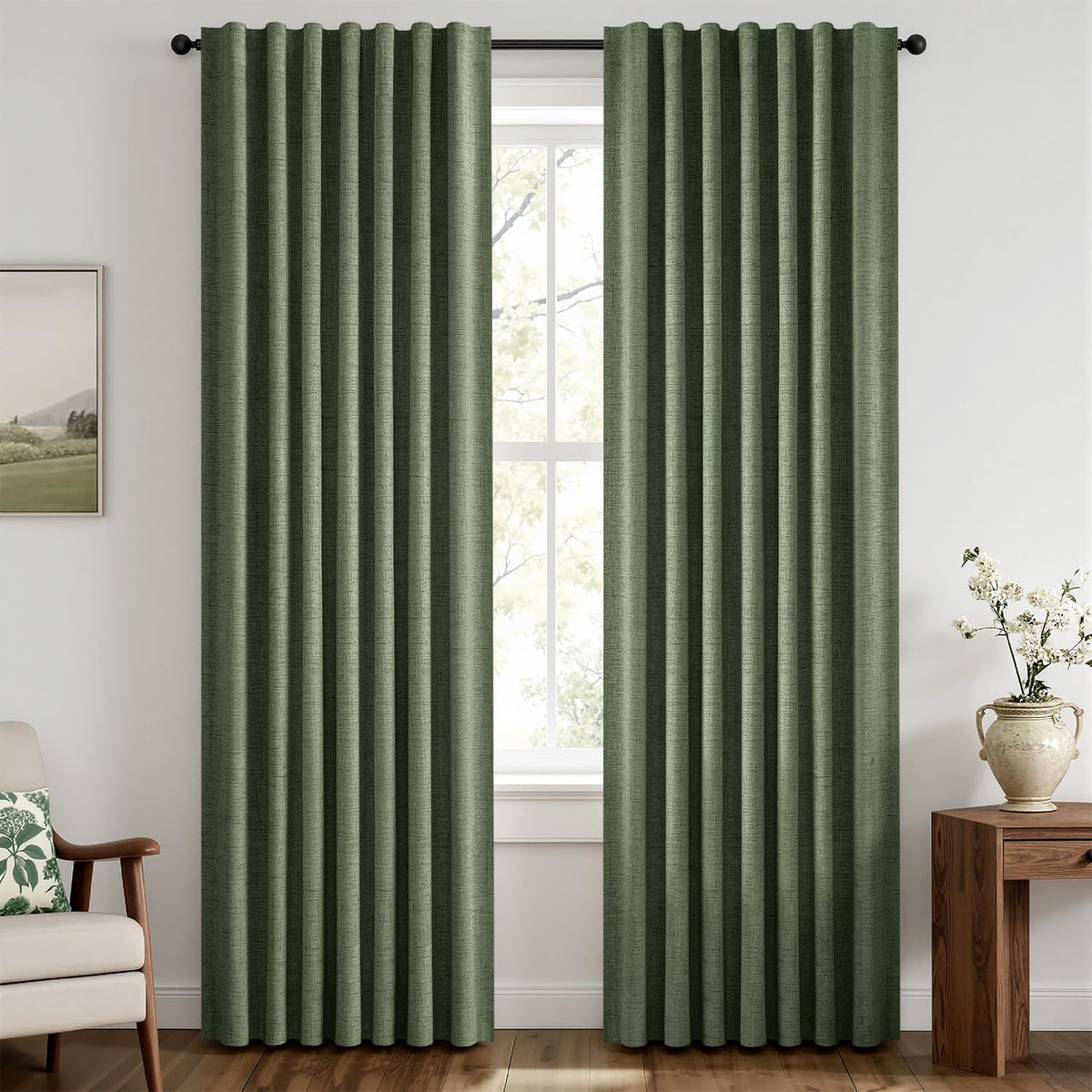 MIULEE 100% Blackout Linen Curtains for Bedroom 42 x 84 Inch Ivory 2 Panels