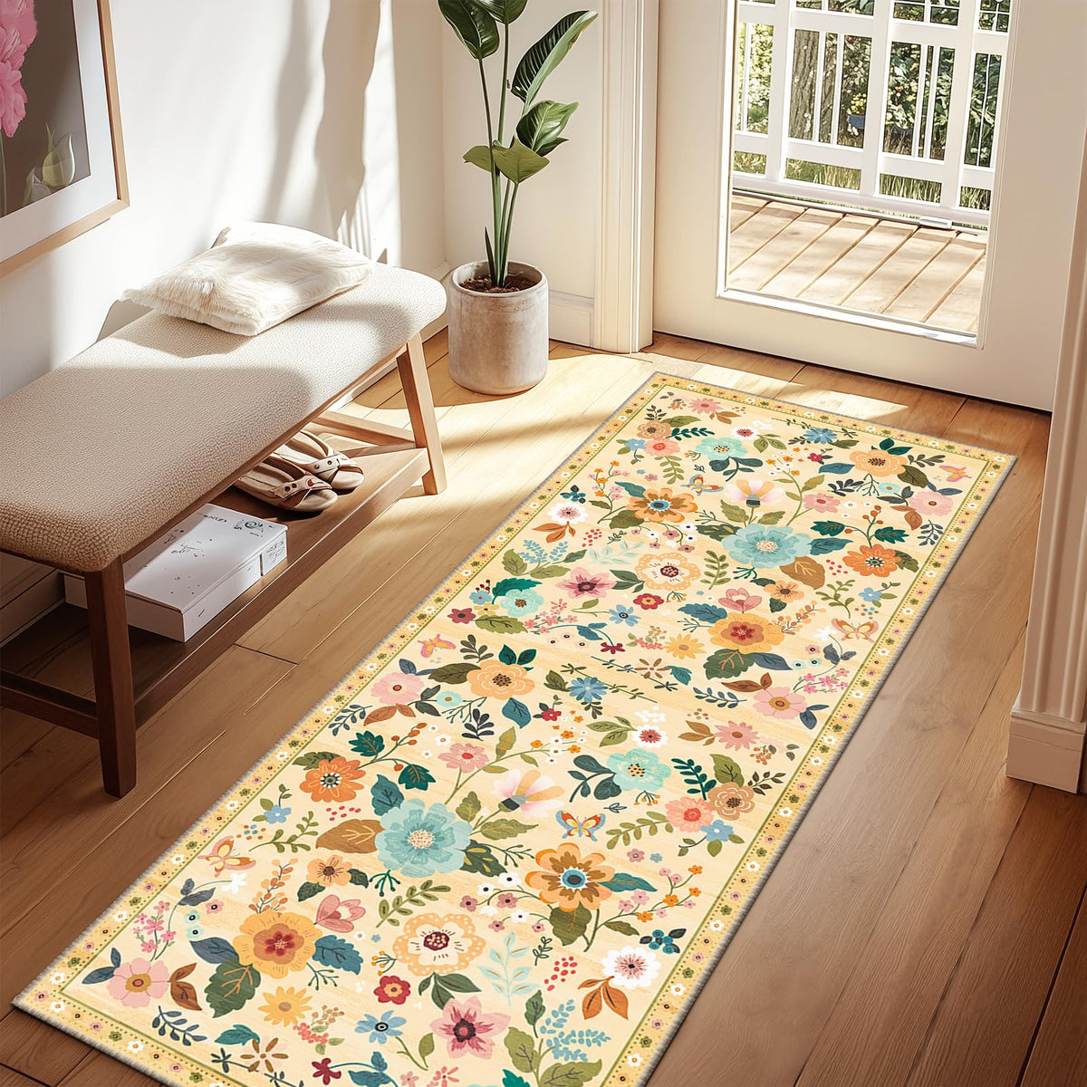 RELEANY Floral Washable 5x7 Area Rugs Pink