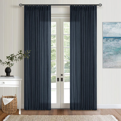 TWODRAPES Natural Pinch Pleated Linen Semi Sheer 84 Inch Curtains 2 Panels