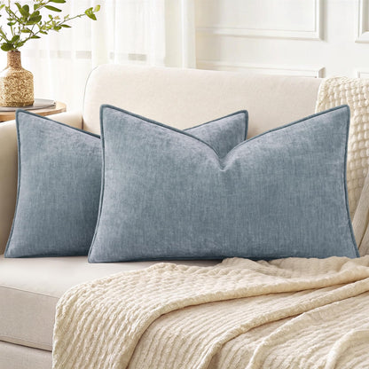 decorUhome Chenille Beige Velvet Throw Pillow Covers 18x18 Set of 2