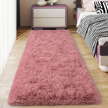 Ultra Soft Runner Rugs for Bedroom Hallways with Upgraded Non-Slip Rubber Backing & Thick Memory Sponge, 2x6 Feet Fluffy Shag Throw Area Rug for Bedside Dorm Dark Grey