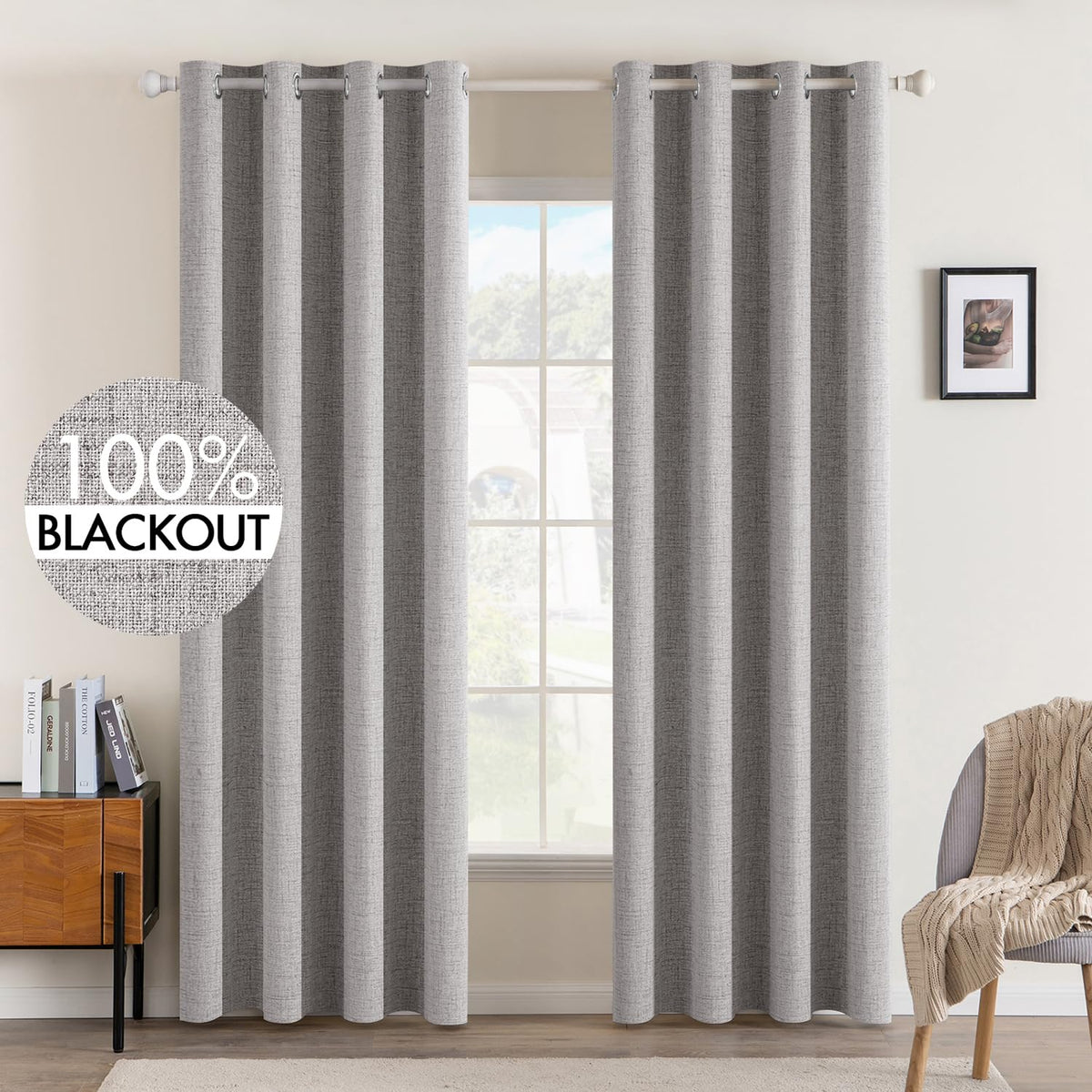 MIULEE 100% Blackout Linen Curtains for Bedroom 52x84 Inches Natural Beige