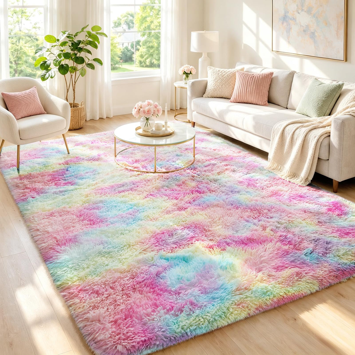 Ophanie Area Rugs for Living Room Bedroom, Washable Non-Slip Fluffy Soft Grey Shag Carpet, Indoor Floor Gray 4x6 Fuzzy Shaggy Living Room Plush Rug for Kids Home Dorm Decor Aesthetic