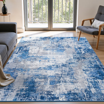 Rugflix 8x10 Area Rug for Living Room, Washable Navy Blue Dark Black Carpet