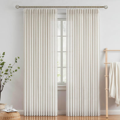 Vision Home Natural Linen Pinch Pleated Semi Sheer Curtains 42Wx90Lx2