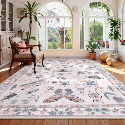 Lahome Bug Washable Area Rugs 5x7, Soft Green Rug for Living Room Bedroom