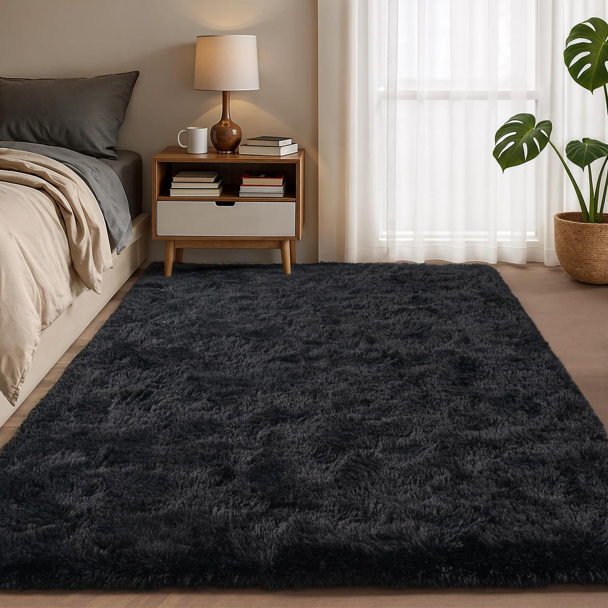 Zentavio 5x8 Area Rugs for Bedroom Fluffy Rugs for Living Room Carpet Large Fuzzy Soft Shag Aesthetic Plush High Pile Gray Throw Rug for Nursery Kids Room Dorm Waved Grey