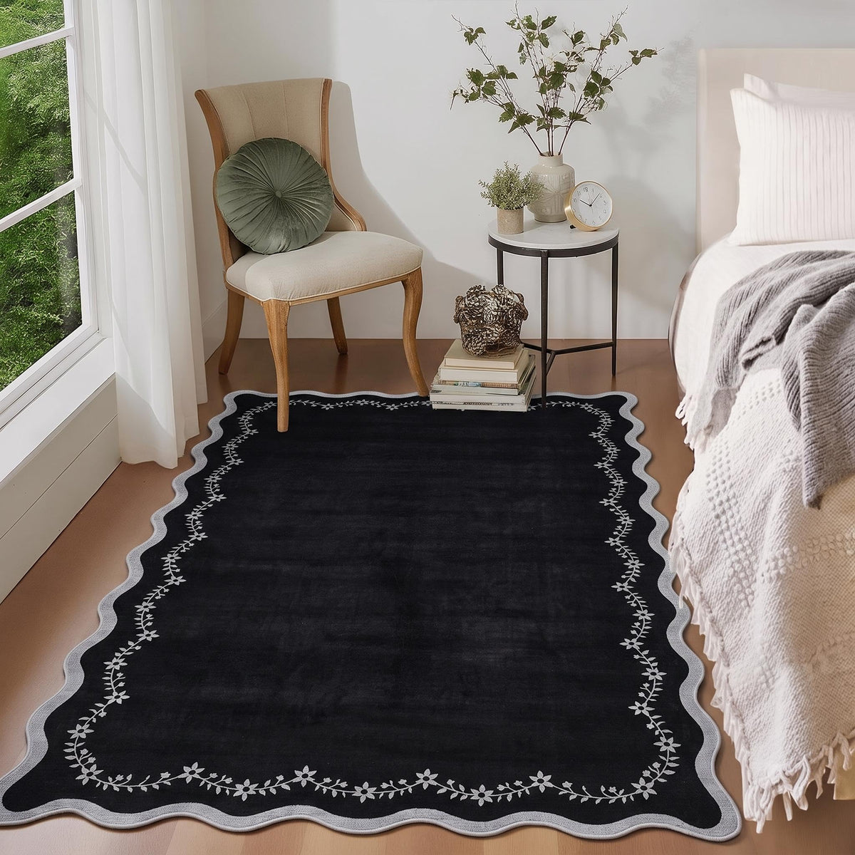 GarveeHome 5x7 Scalloped Area Rug Jute Washable Bedroom Living Room Rug