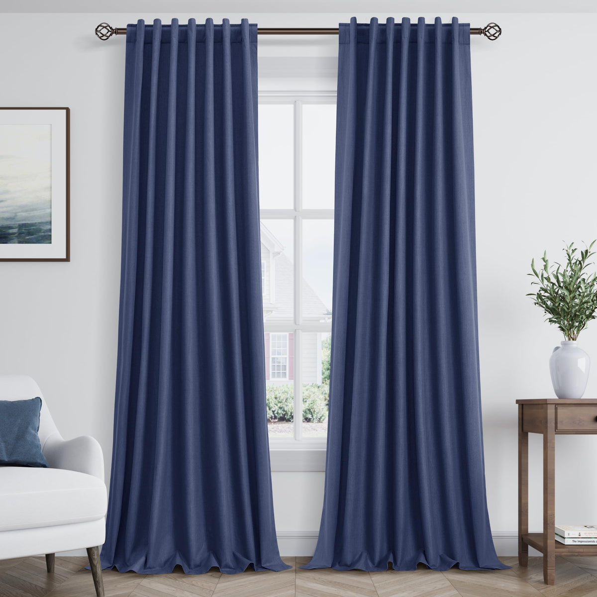 Guken Cream Linen Blackout Curtains 84 Inch Length 2 Panels Set for Living Room Bedroom Back Tab Thermal Insulated 100% Black Out Drapes Room Darkening Window Curtain Ivory Natural Beige