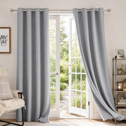 HOMEIDEAS Blackout Curtains for Bedroom 52 X 84 Inch Long 2 Panels Set Light Grey/Gray Room Darkening Curtains/Drapes, Soundproof Thermal Grommet Window Curtains for Living Room