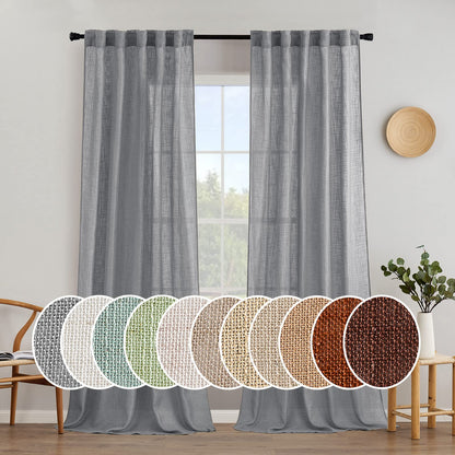 MIULEE Natural White Linen Curtains 52x84 Inch Long for Bedroom Living Room